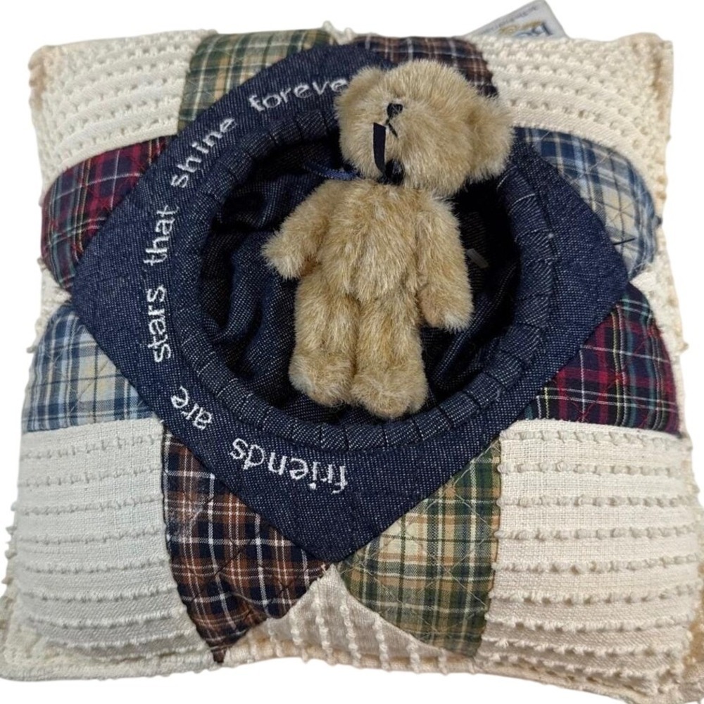 Boyds Home Teddy Bear Patchwork Pillow Friends Are Stars That Shine Forever